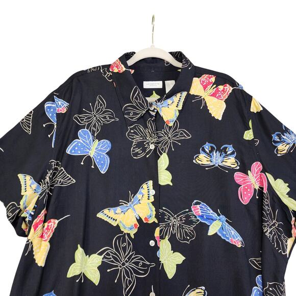 Liz Claiborne Womens Silk Button Up Blouse Plus Size 3X Black Colorful Butterfly - Picture 2 of 10